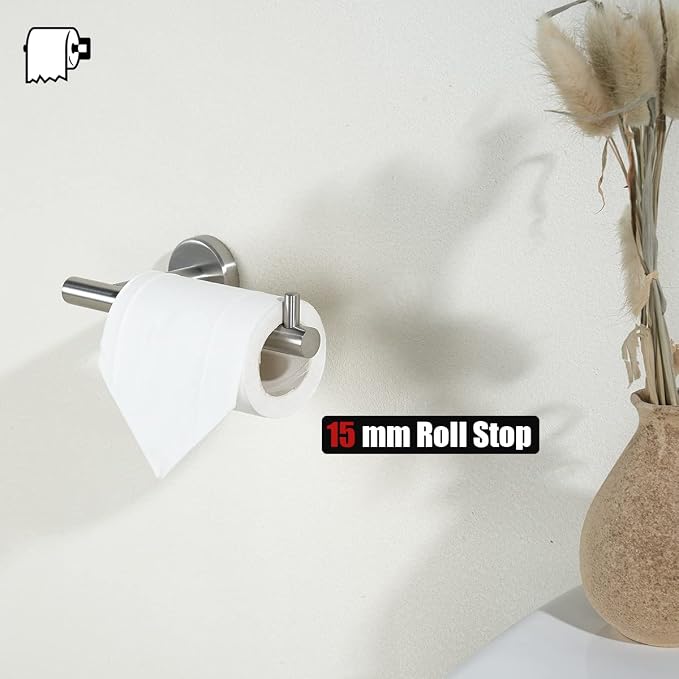 JQK Toilet Paper Holder, 5 Inch 304 Stainless Steel Thick 0.8mm Tissue Paper Dispenser for Bathroom, Hold Mega Rolls, Brushed Nickel Wall Mount, TPH100-BN