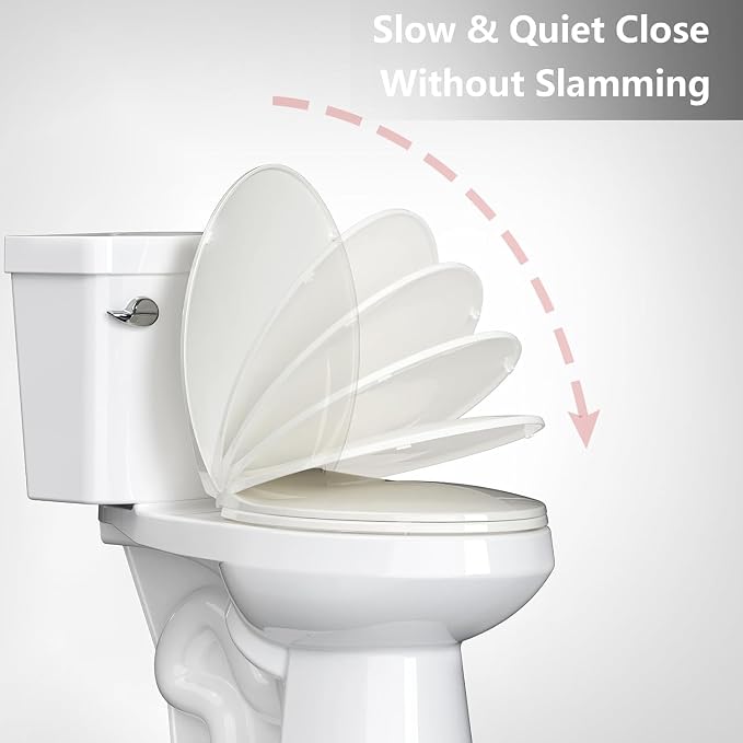 19" Elongated Toilet Seat Slow Close, Biscuit Color Polypropylene Toilet Seat Cover with Never Loosen Durable Lid, Quiet and Easy to Install & Clean