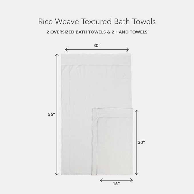 Texere 100% Organic Cotton Rice Weave Jacquard 700 GSM Luxury Bath Towel Sets - Ultra Soft and Absorbent Hotel and Spa Quality (Rice Weave, Cream, 2 Bath & 2 Hand Towels)