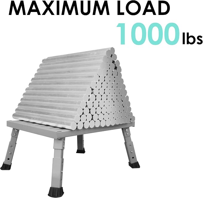 Adjustable RV Step Stool, Wide Platform, Foldable Legs, Silver | 3 Height Settings, 1,000-lb Capacity, Aluminum Frame, Non-Slip Rubber Feet, Portable Step for Camper Stairs and Trailers