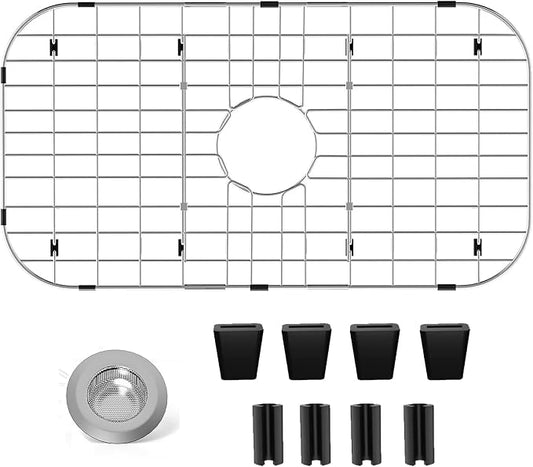 Sink Protectors for Kitchen Sink 26" x14", Center Drain | Rust Resistant Stainless Steel Kitchen Sink Grid and Sink Protectors, Sink Rack for Bottom of Sink with Sink Strainers