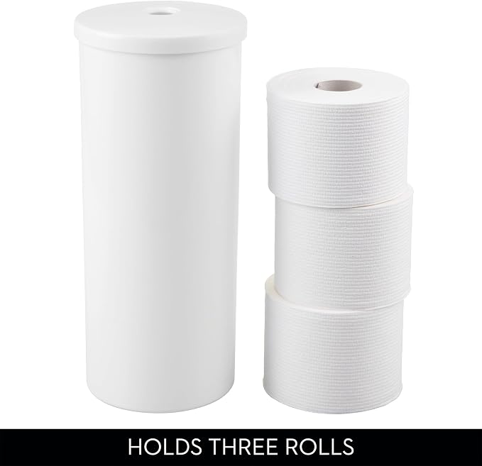 iDesign Freestanding Toilet Paper Canister with Lid, White | For 3 Extra Rolls, Made in USA