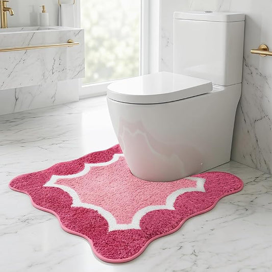 Rose Pink Toilet Rugs U-Shaped 24x20inch,Non Slip Absorbent Quick Dry Coutour Bathroom Rug for Shower Room Toilet,Microfiber Bath Mats for Bathroom Floor Washable Carpet for Shower Toilet