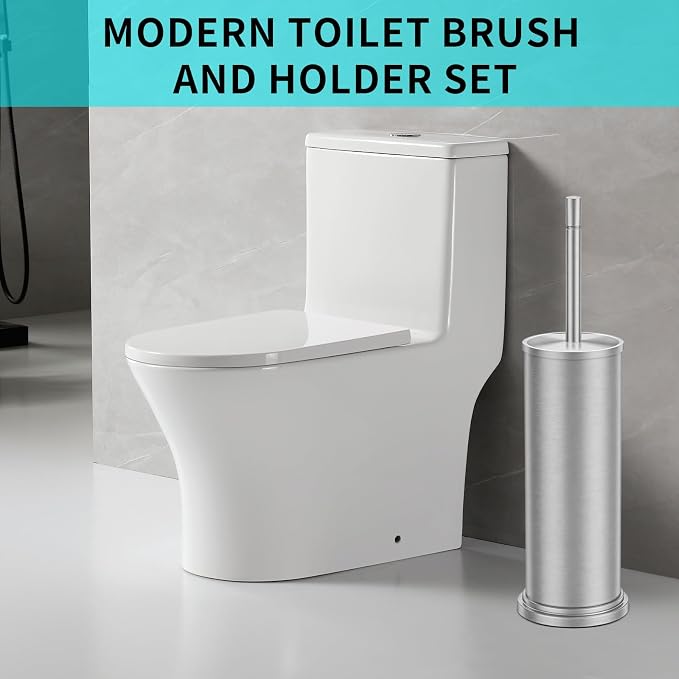 Stainless Steel Toilet Brush and Holder Set,Toilet Bowl Brush and Holder | Brushed Nickel Heavy Duty Toilet Brush for Bathroom with Long Handle,Removable Inner Bowl and Splash Protection,Deep Cleaning