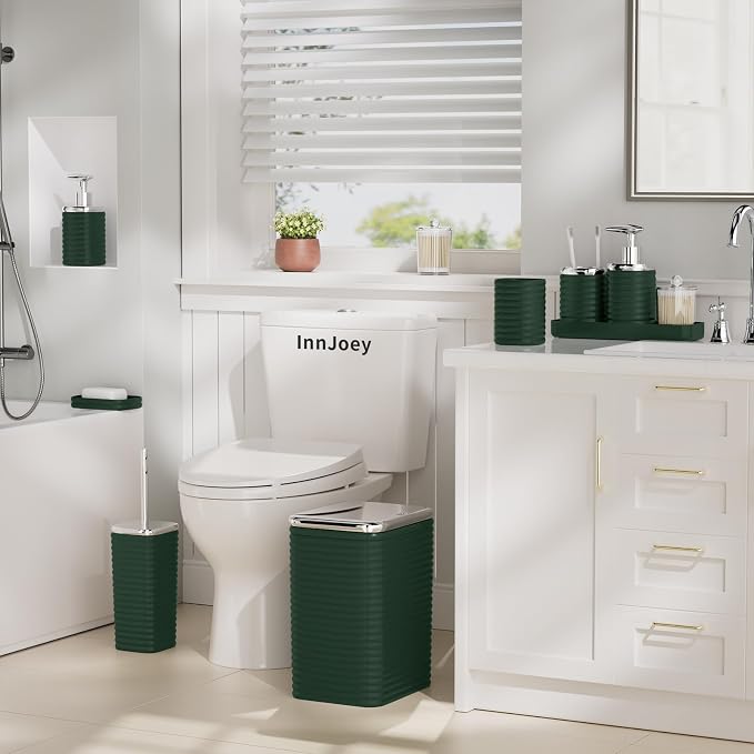 Bathroom Set - 10PC Bathroom Accessory Set, Green Bathroom Set, Luxury Bathroom Accessories Set, Trash Can, Toilet Brush, Soap Dish, Qtip Holder & Soap Dispenser