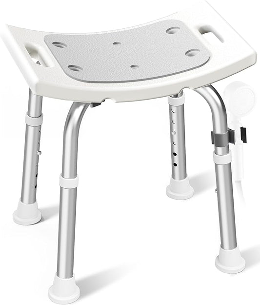HOMLAND Shower Chair for Inside Shower, Adjustable Height Shower Stool | Shower Seat for Inside Tub Bathroom Bench Bath Chair for Elderly and Disabled, Lightweight Aluminum Frame - Light Gray