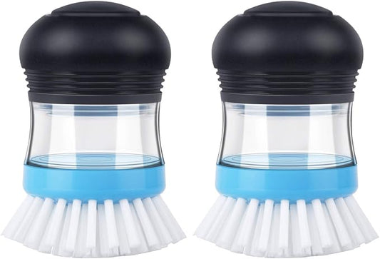 MR.SIGA Soap Dispensing Palm Brush, 2 Pack, Navy/Blue | Dish brush with soap dispenser, palm scrubber, palm scrub brush, ideal for kitchen and dishes cleaning