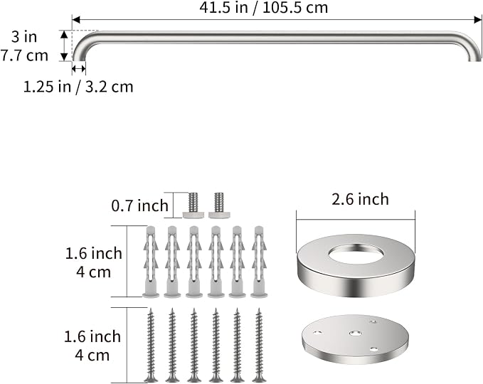 ZUEXT 42 Inch Extra Long Brushed Nickel Stainless Steel Shower Grab Bar | Concealed Wall Mounted Shower Handle Grab Bars, Support Rail for Bathtub Shower Toilet, Seniors Elderly Handicap Safety