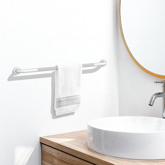 ZUEXT 42 Inch Extra Long White Anti Slip Knurled Safety Grab Bar for Shower | Stainless Steel Bathroom Safety Assist Handle, Heavy Duty Wall Mounted, Balance Support Rail for Seniors Handicap, 1.25" Dia