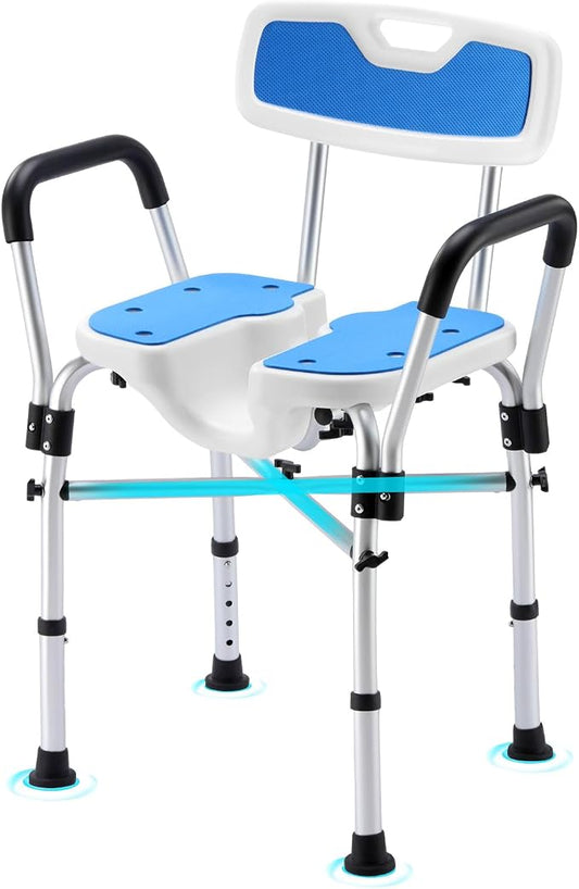 U-Shaped Shower Chair for Inside Shower, Adjustable Chair with Arms & Back | FSA/HSA Eligible, 600lb Capacity, Crossbar Design, Adjustable Height, Tool-Free, Non-Slip Bath Chair for Elderly and Disabled
