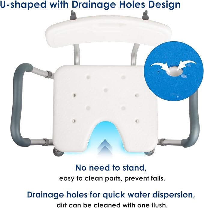 Shower Chair with Arms and Back Heavy Duty 330lbs, Shower Chair for Inside Shower, Shower Seat for Inside Shower Bathroom Chair with Cutout Seat & Cold-Proof Pads, Tools-Free Assembly