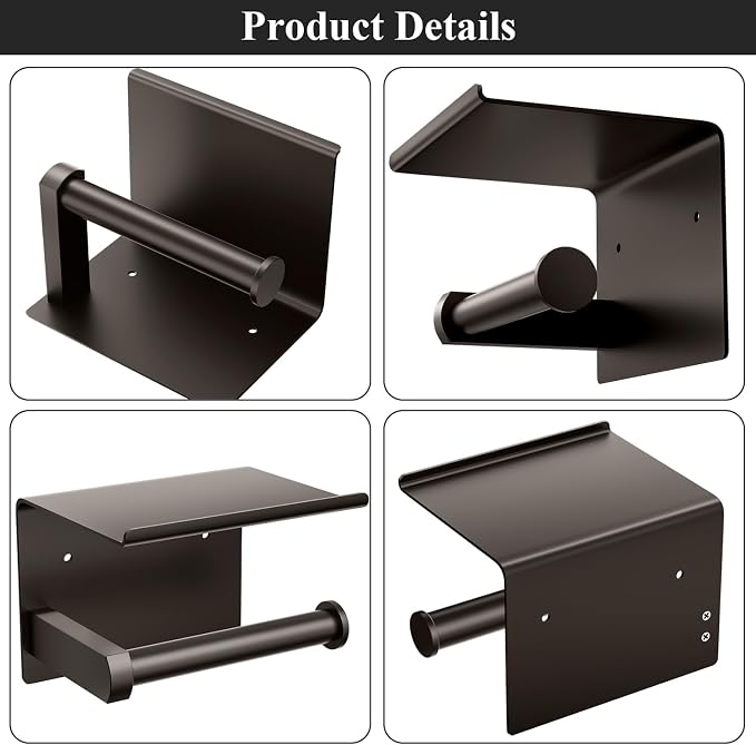 Toilet Paper Holder with Shelf Wall Mounted Toilet Paper Roll Dispenser | Heavy Duty Stainless Steel Bronze