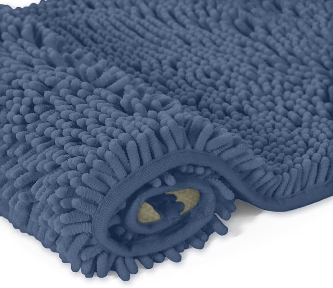 LuxUrux Plush Chenille Runner Rug – Ultra-Soft, Absorbent & Non-Slip Bath Mat for Bathroom, Hallway & More, Machine Washable (27 x 47 inches, Medium Blue)