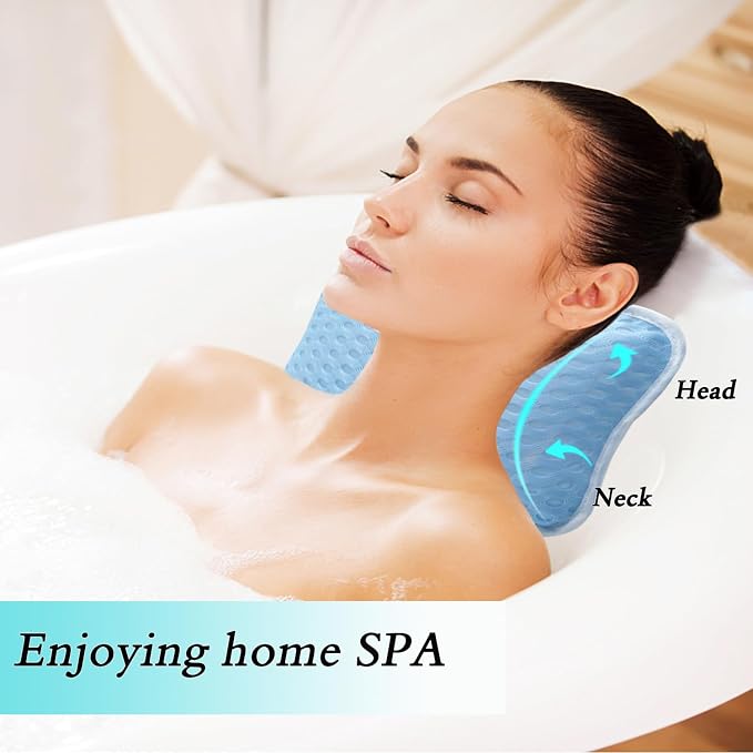 Bath Pillows for tub,Home Spa Pillows for Bathtub, Hot Tub,Head and Neck Support with 2 Strong Suction Cups,New Blue