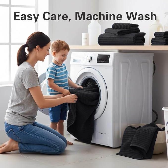 6 Piece Bath Towel Set, 40"x80" Oversized Bath Sheets, Black | Microfiber, Quick Dry, Highly Absorbent, Towels for Bathroom, 2 Extra Large Bath Towels, 2 Soft Hand Towels, 2 Washcloths