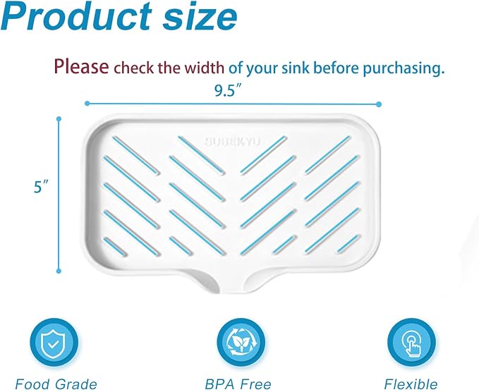 Silicone Kitchen Soap Tray, Sink Tray,White, [Size: 9.5 x 5 inch] | Sponge Holder for Kitchen Counter Soap Bottles and Organizer with Drain Spout