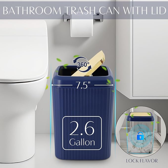 17PCS Bathroom Accessory Set Bathroom Set Navy Blue Bathroom Accessories,Toilet Brush, Trash Can, Qtip Holder Dispenser& 3PCS Soap Dispenser