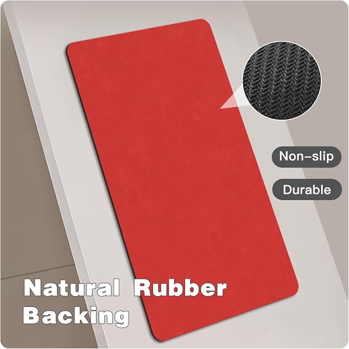 TYUU Christmas Bath Mat, Red Bathroom Rugs Non Slip Washable Thin Absorbent Bath Mat Fits Under Door Bathroom Floor Mat Perfect for Bath, Shower, or Sink 24"x36" Red