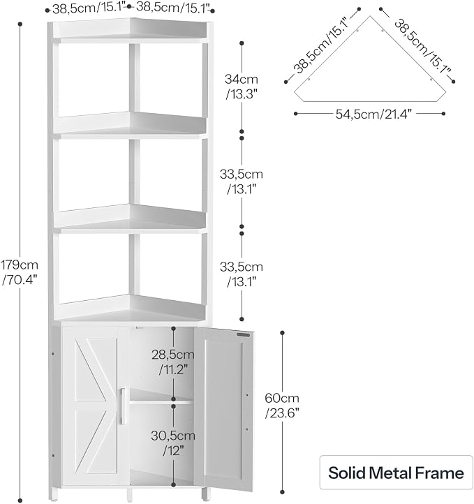HOOBRO Corner Shelf with Storage, Tall Corner Cabinet, 5-Tier Bookshelf Stand, Storage Cabinet with Protective Fence, for Living Room, White WW78CJ01