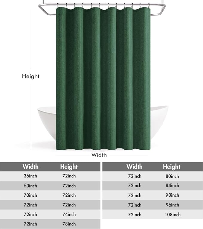 ANRODUO Dark Green Linen Textured Fabric Shower Curtain Set - W72xL84 | Farmhouse Shower Curtain with 12 Metal Hooks, Waterproof Heavy Duty, Button Hole Design, Machine Washable for Bathroom