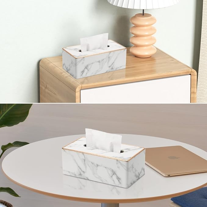 Tissue Box Cover Rectangular, PU Leather Tissue Box Holder for Kleenex, Napkin, Rectangle Tissue Box Covers, Tissue Holder for Bathroom Car Home Decorative 9.84"X5.23"X3.77" - Phnom Penh Marble