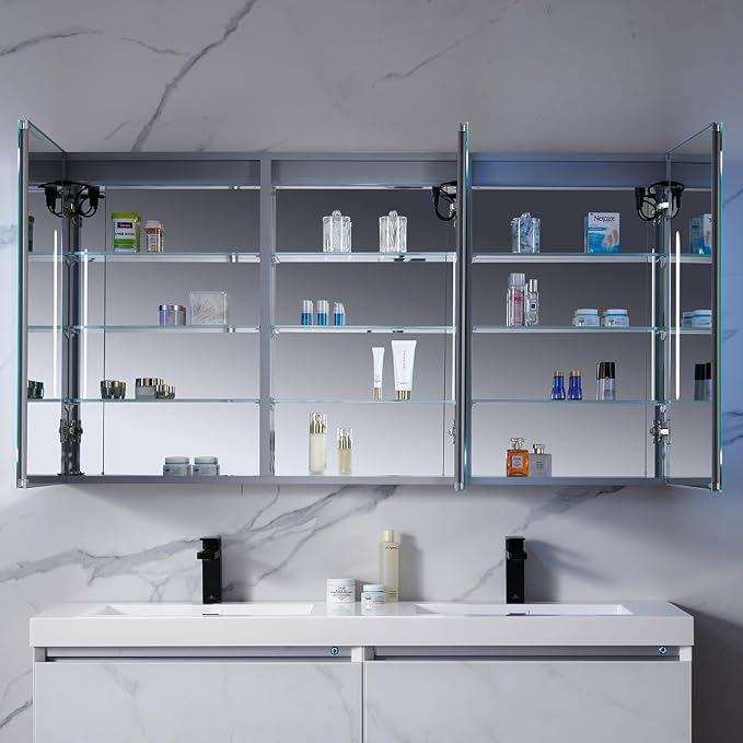 Blossom LED Lighted Bathroom Medicine Cabinet Mirror, Defogger, 60x32 | Bathroom Storage Cabinet, Medicine Cabinets Organizer, Vanity Mirror with Storage, Recessed/Surface Mount, Adjustable Shelves