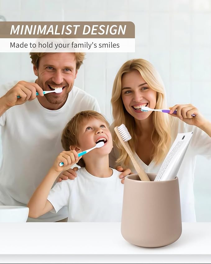 BosilunLife Bathroom Toothbrush Holder - Ceramic Toothbrush Cup Holder 13Oz Khaki Toothbrush Holder for Bathroom Toothbrush and Toothpaste Holder for Bathroom Vanity Countertop, Ideal for Home, Hotel