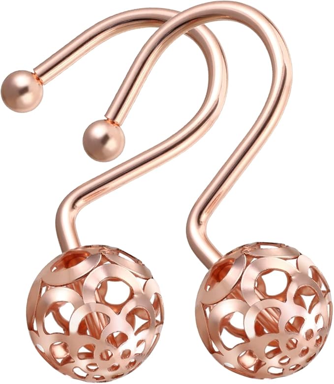 Gracelife 12Pcs Hollow Ball Shower Curtain Hooks Luxury Quality Rustproof Stainless Steel Shower Curtain Rings Hooks for Bathroom Rod (Rose Gold)