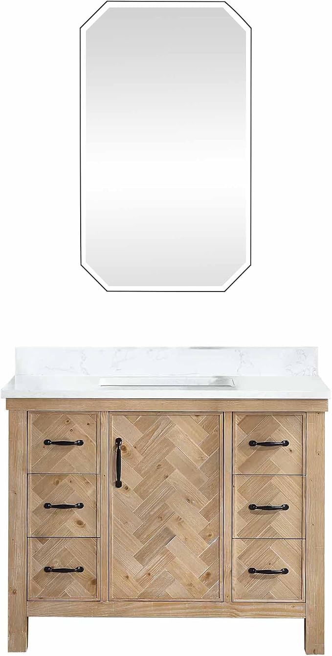 Javier 42" Single Bath Vanity in Antique Brown with Composite Stone Top and Mirror