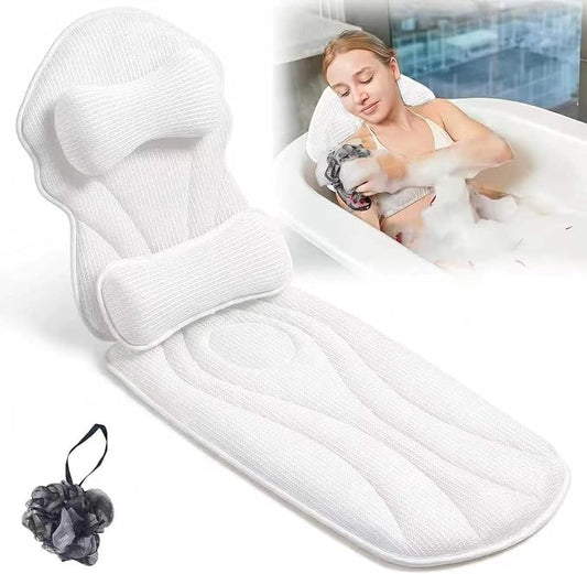 Full Body Bath Pillows for Tub Luxury Bathtub Pillow Cushion for Head,Shoulder,Back&Lumbar Support Thick Tub Pillow for Bathtub for Women Soft 5D Air Mesh Mat 12 Non-Slip Power Suction Cups (White)