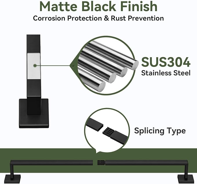 5-Pieces Matte Black Bathroom Accessories, 24 Inch Bathroom Hardware Set | SUS304 Stainless Steel Bath Towel Bar Set, Towel Racks for Bathroom Wall Mounted