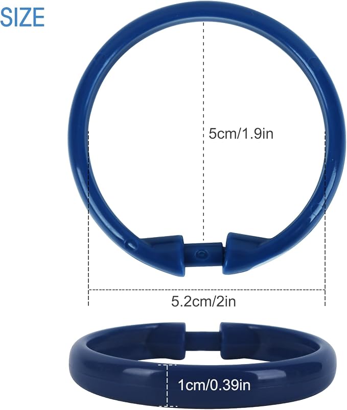 Navy Blue Shower Curtain Hooks - 12 Pcs Circular Plastic Shower Curtain Rings for Bathroom - O Shaped Dark Blue Shower Hooks Rings for Shower Curtain Rod