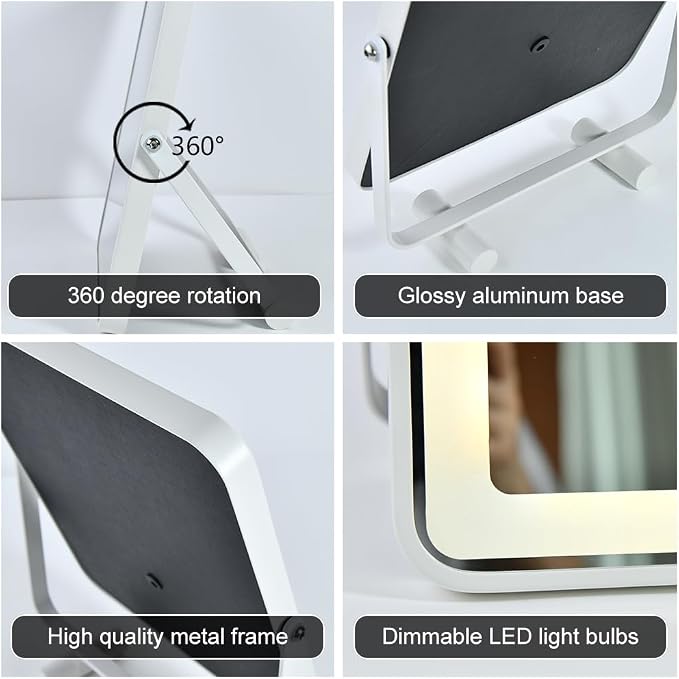 YEKKOPT Makeup Vanity Mirror with Lights,13" Large Hollywood LED Lighted Make up Mirror for Bedroom Tabletop,Three Color Lighting Modes,Smart Touch Control, 360°Rotation