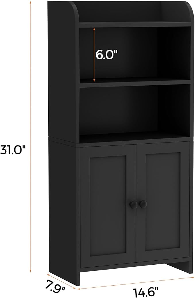 Homhedy Small Bathroom Storage Cabinet, Toilet Paper Storage Cabinet | Bathroom Floor Cabinet with Doors and Shelves, Bathroom Organizers for Small Spaces, 7.9" D x 14.6" W x 31" H, Black