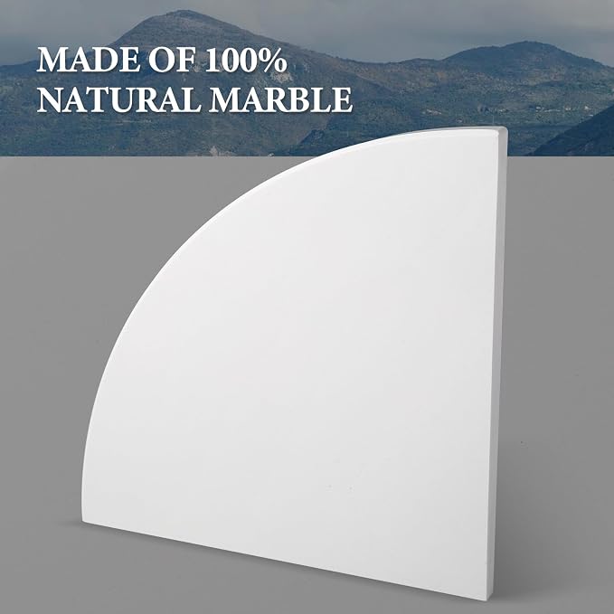 2 Pcs White Marble Corner Shower Shelf for Bathroom, 10'' Polished Marble Corner Shelves for Bath, Wall Mounted Stone Corner Shower Caddy, No Drilling Adhesive Shower Shelf