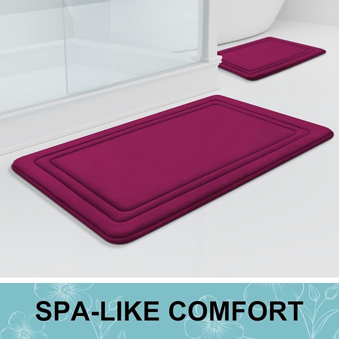 Grandaily Memory Foam Bath Mat Rug 30x20, Ultra Soft, Non-Slip and Absorbent Bathroom Rugs, Machine Wash Dry, Comfortable Bath Carpet for Bathroom Floor, Tub and Shower, Burgundy