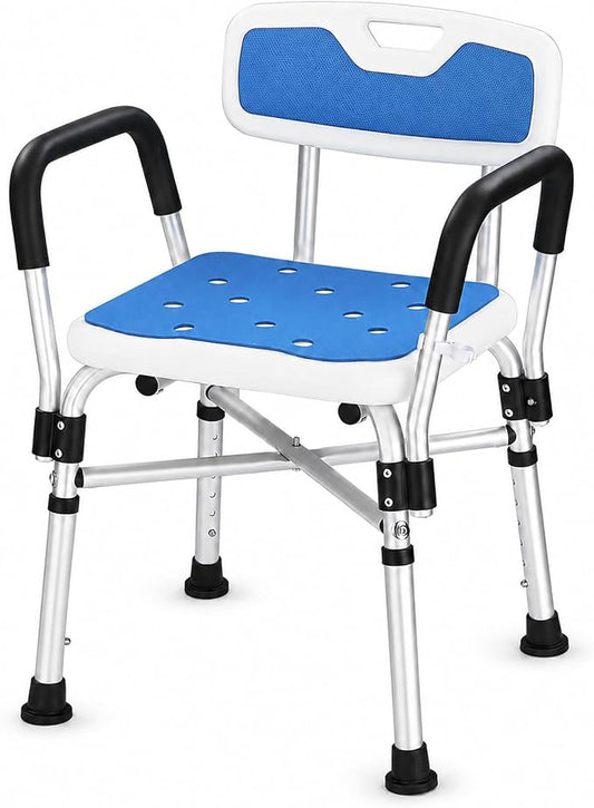 Shower Chair with Back and Arms, 400 lb Capacity | Reinforced Safety Bar, Non-Slip Bath Seat, For Elderly, Adults and Disabled Users