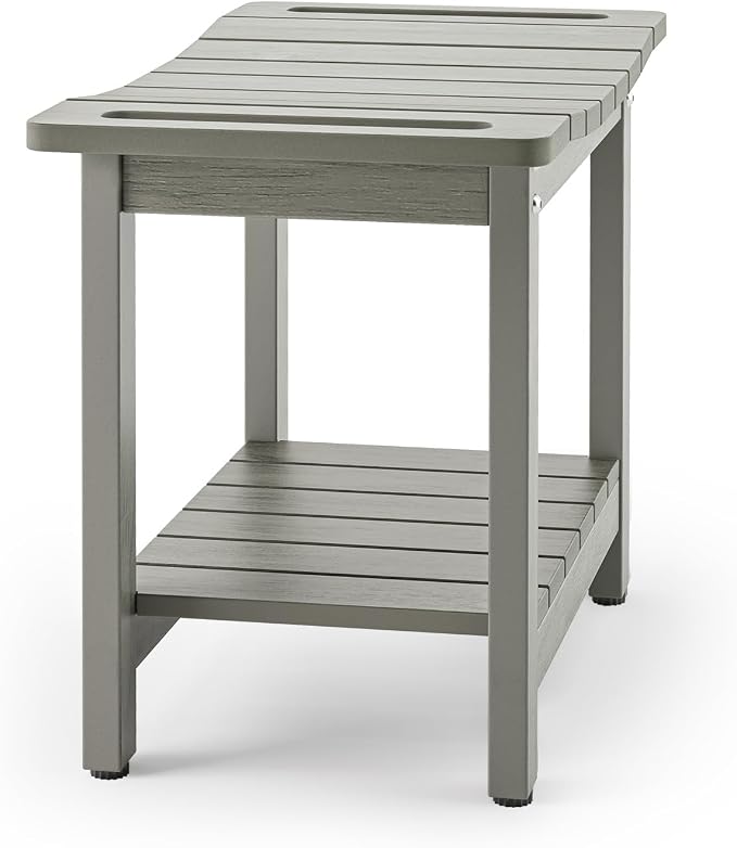 LUE BONA HDPS Shower Bench for Inside Shower, Gray 23.6" Shower Stool for Shaving Legs with Shelf, Waterproof Shower Chair Seat for Bathroom, Weather Resistant/Non-Slip/Handles/Indoor or Outdoor Use