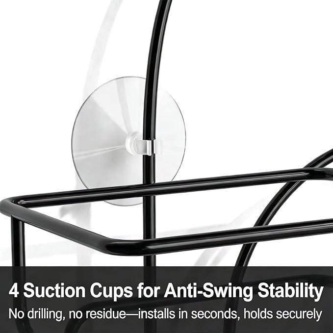 SRIWATANA Shower Caddy Hanging, Shower Organizer with Razor Hooks, Black | Rustproof Shower Rack, No Drilling Shelves Over Shower Head, Anti-Swing Scution Install, Bathroom Holder for Sponge Loofah
