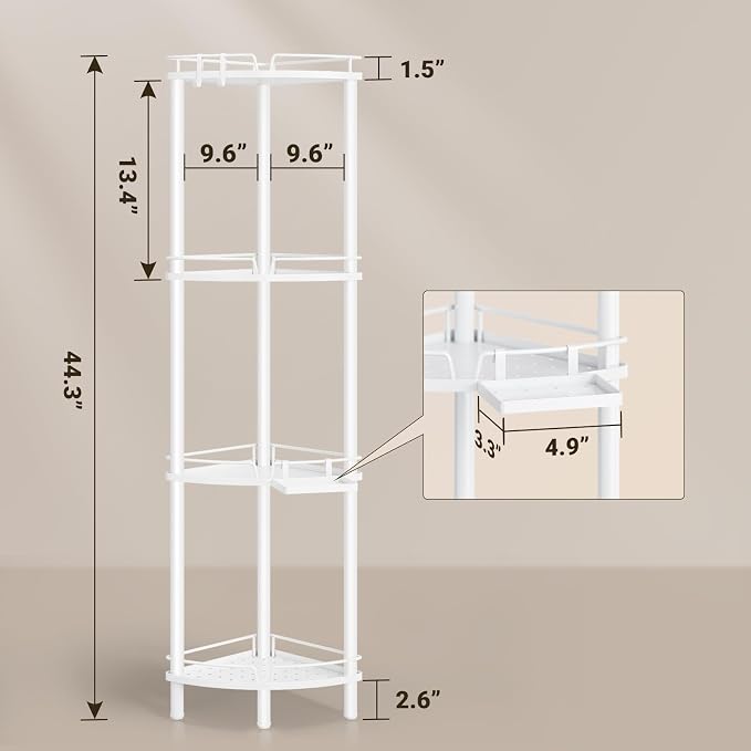 ELYKEN Corner Shower Caddy Standing, 4 Tier Metal Shower Organizer, White | Stainless Steel Shower Shelves with Soap Holder, Adjustable Feet & 2 Hooks for Storing Bath Essentials in Bathroom corner