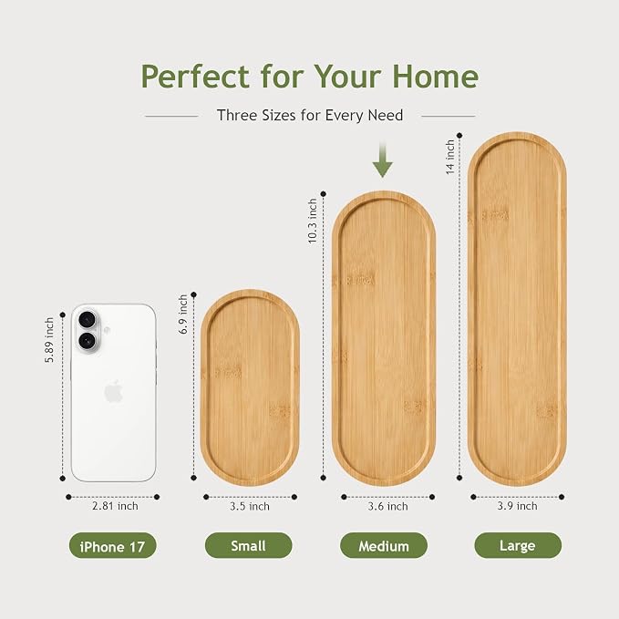 SheeChung Bathroom Counter Tray, Small Bamboo Vanity Tray - 10.3" x 3.6" | Decorative Kitchen Countertop Organizer for Soap Dispenser, Perfume, Jewelry, Catchall, Makeup, Candle, Coffee Table