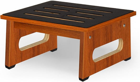 One Step Stool for Bed, Wooden Step Stool with Non-Slip Feet, 450 LBS Capacity Stepping Stool for Adults Seniors, Bedside Steps for High Beds, Bathroom Kitchen Bedroom, Easy to Assemble, Rustic Brown