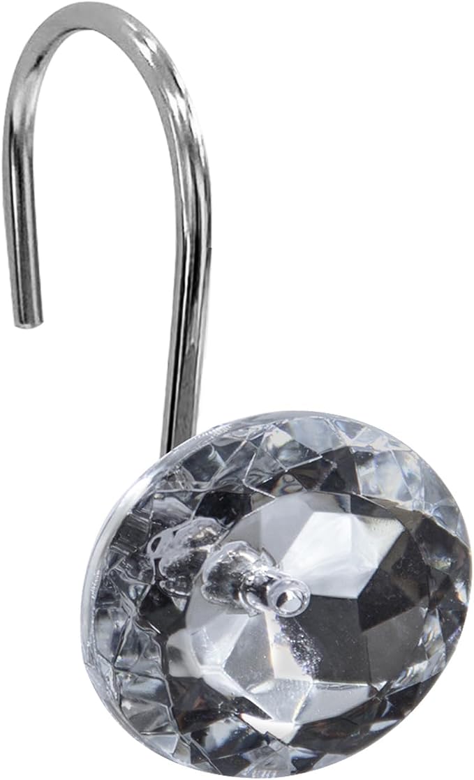 Crystal Diamond Round Shower Curtain Hooks Rings for Bathroom,Grey,12PCS | Acrylic Decorative Rhinestones Bling Shower Hooks Rings,for Bathroom Curtains Rod,Gem Metal Rust Proof Shower Hangers