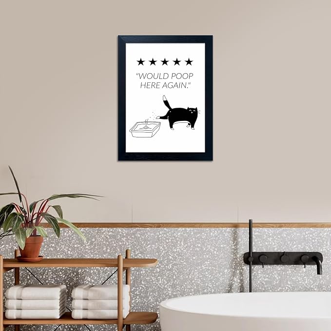 Framed Black and White Cat Bathroom Wall Decor Would Poop Here Again Funny Bathroom Wall Art Bathroom Sign for Home Decor