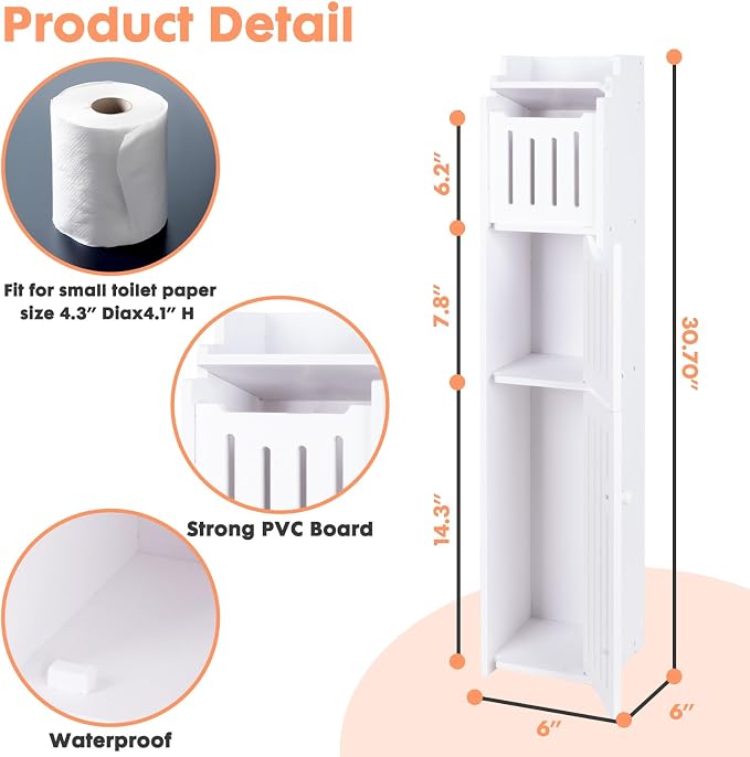 ShellKingdom Toilet Paper Holder Stand, Bathroom Storage Cabinet with Doors | Slim Storage Cabinet for Bathroom Small Spaces Corner Shelf Organizer - White