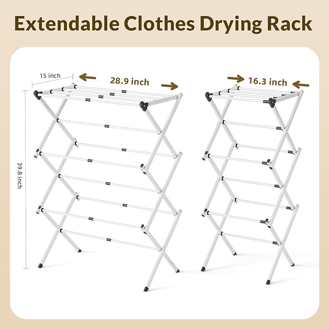 Clothes Drying Rack Collapsible,Heavy Duty Foldable Laundry Rack for Drying Clothing,3-Tier Space Saving Drying Rack Clothing for Indoor Outdoor Bathroom Apartment