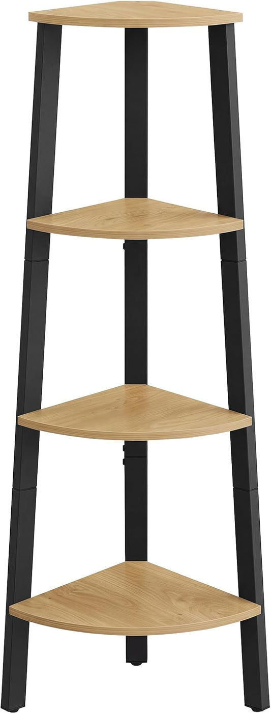 VASAGLE Corner Shelf Stand, 4-Tier Corner Bookshelf, Modern Basic Ladder Shelf, Plant Stand for Living Room, Office, Kitchen, Straw Yellow and Matte Black ULLS034YB01S