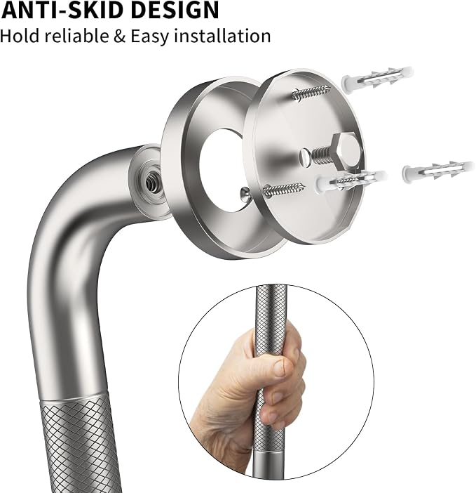 ZUEXT 48 Inch Brushed Nickel Anti Slip Shower Grab Bar with Knurled Grip | Extra Long Handicap Grab Bar for Wall, Stainless Steel Bathroom Handrail, Safety Support Bar for Seniors Elderly, 1.25" Dia