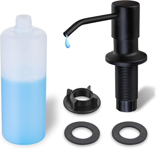 Built in Soap Dispenser for Kitchen Sink WEWE, Matte Black | Stainless Steel in Counter soap Dispenser, Refill from the Top, 10oz Large Liquid Bottle