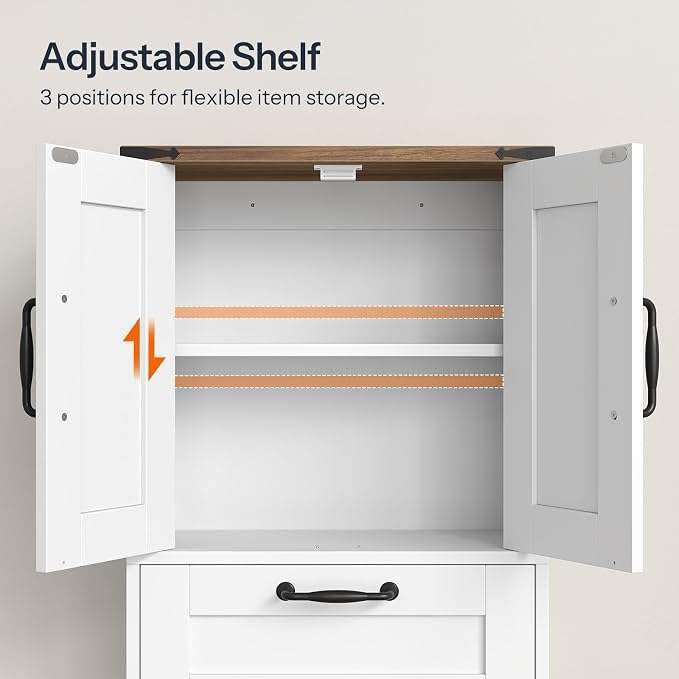 HOOBRO Farmhouse Wall Mounted Cabinet with Adjustable Shelf, Medicine Cabinet with Flip-Down Door, Over The Toilet Bathroom Organizer, for Small Bathroom, Kitchen, White and Walnut